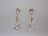 14K Gold and CZ Teardrop Earrings, 2.4 g total weight