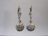 14K White Gold Textured Lever Back Earrings, 1.6 g