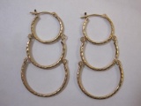 14K Gold Hammered Tri-Hoop Earrings, 1.7 g total weight
