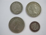 Four Great Britain Coins including 1949 1 Shilling, 1953 2 Shillings, 1957 2 Shillings and 1964 6