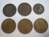 Six UK Great Britain Coins includes Two George V Coins 1915 One Penny, 1919 One Penny, Four