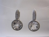Judith Ripka Sterling Silver CZ Lever Back Earrings with branded pouch and box, 4.3 g