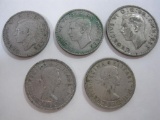 Five UK Great Britain Coins includes Three George VI Coins, 1948, 1950 Two Shillings, 1050 Half