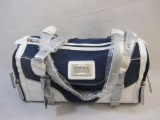 New Maxx New York Denim and White Patent Leather Tote with branded storage pouch, 14 oz