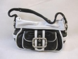 New B Makowsky Black and White Pebble Leather Purse with branded storage bag, 1 lb 10 oz