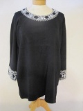 New Bob Mackie Black Shirt with Beaded Neckline, XL, 1 lb