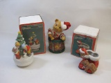 Three Vintage Christmas Around the World items including Teddy in Drum Musical, Woodland Friends