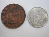 Two Ching Empire Chinese Coins 1906 5 Wen and 20 Cents
