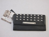 New B Makowsky Wallet: Black Pebble Leather with Studs, 6 oz