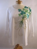 New Quaker Factory Irish St. Patrick's Day Shirt-white with shamrocks, size large, 10 oz