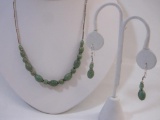 Sterling Silver and Green Stone Necklace and Earring Set
