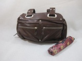 New Liz Claiborne New York Double Handle Swagger Satchel with Umbrella, chestnut brown, 1 lb 5 oz