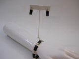 Sterling Silver Black Textured Bracelet and Earring Set, 20.0 g total weight