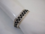 Sterling Silver Woven Bracelet with Black Accents, 22.2 g
