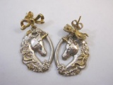 Gorham Sterling Silver Two-Tone Unicorn Earrings, 10.2 g total weight