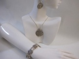 Sterling Silver Celtic Knot Necklace, Bracelet, and Earring Set, 25.8 g total weight