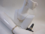 Beautiful Sterling Silver 12K Gold Leaf Set including necklace, earrings, bracelet and size 7.5