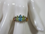 Sterling Silver Ring with Gemstones including Topaz, Citrine, Amethyst and more, size 6.75, 3.9 g