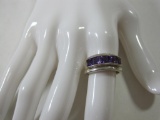 Sterling Silver Ring with Amethyst Gemstones, size 7, 5.6 g total weight