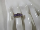 Sterling Silver Heart Scroll Ring with Amethyst Gemstones, size 6.5, 3.1 g total weight