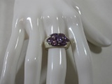 Sterling Silver Ring with Amethyst Gemstones, size 7.75, 6.5 g total weight