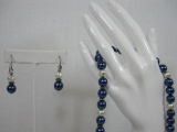 Blue and Silver Necklace and Earring Set, earrings marked 925