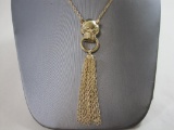 Sterling Silver Panther Head Tassel Necklace by Silver Style, gold tone, 15.5 g total weight