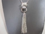 Sterling Silver Panther Head Tassel Necklace by Silver Style, silver tone, 14.9 g total weight