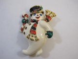 Bob Mackie Enamel Snowman Pin with Swarovski Crystals in branded box