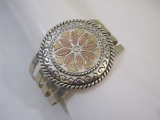 Sincerely Southwest Sterling Silver and 14K Medallion Cuff Bracelet, 52.1 g