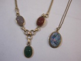 Two Gold Filled Necklaces including Scarabs and Inlaid Mosaic Stones