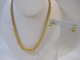 18K Gold Ball Necklace and Earring Set, 16.1 g total weight