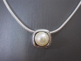 Sterling Silver Rolled Chain Necklace with Pearl Pendant, 10.2 g total weight
