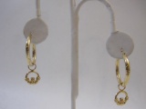 14K Gold Hoop Earrings with Claddagh Charms, 2.3 g total weight, see pictures for condition AS IS
