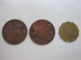 Three British India Coins includes 1832 One Quarter Anna, 1835 One Quarter Anna, 1945 George VI 1