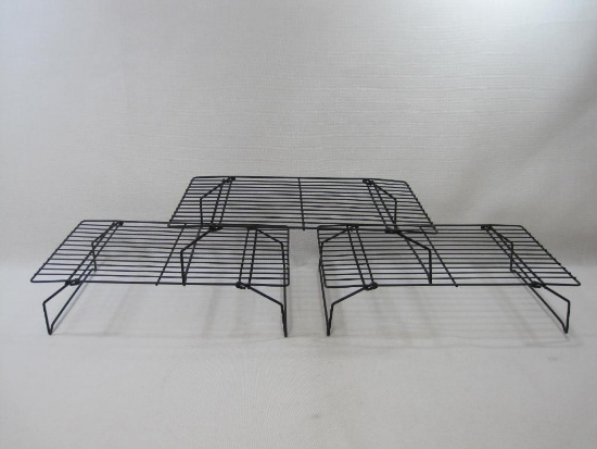 Wire Folding Cabinet Shelves, Black Stackable Set of Three, 9.5 x 13.5 inches, , made in Taiwan