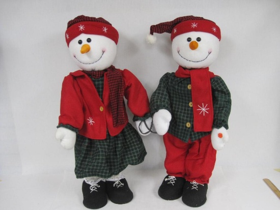 Two Animated Snowmen Display Figurines, app 24" by Christmas International