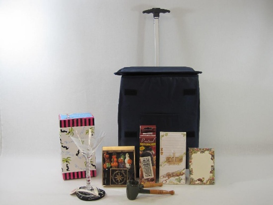 Dbest Smart Cart Rolling Tote with Main Street Collection Palm Tree Wine Glass, Practical