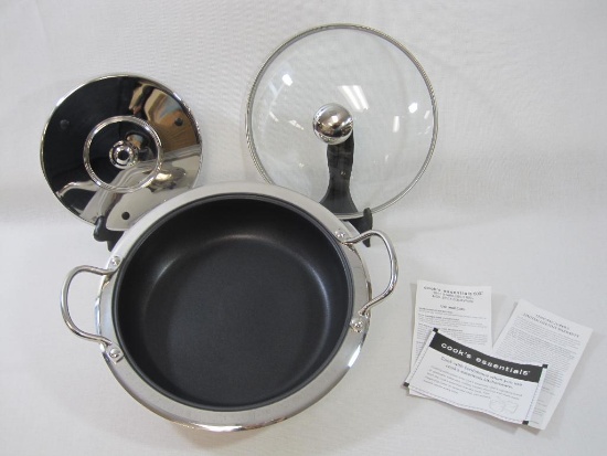 Cook's Essentials Stainless 500 10.5 inch Buffet Pan with Lid & Trivet, New in Packaging