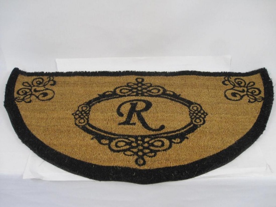 Front Door Mat, Semi Circle with R Initial, by Mayithara, approx 4 ft wide and 2 ft deep, New in Box