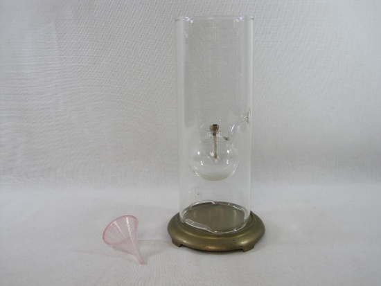 Clear Glass Oil Lamp with Metal Base, approx 13 inches tall