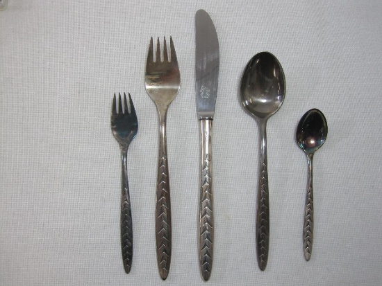 Mid Century Modern Silver Plate Flatware with Wright's Silver Cream, Contents as Pictured