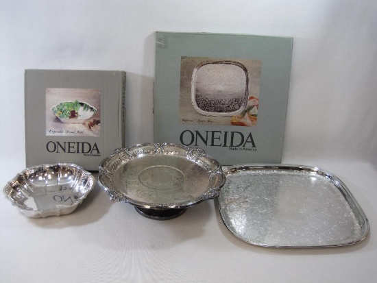 Three Silverplate Serving Pieces includes Chippendale Round Bowl, 10 3/8 inch, Ridgewood Square