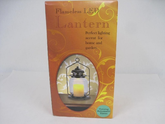 Flameless LED Lantern Featuring Automatic Timer, Tabletop or Includes Metal Hook for Hanging,