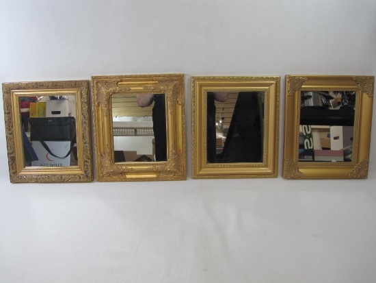 Four Framed Mirrors, Gold tone Coated Wood Frames, approx 11 x 13 inches, International Bazaar, made