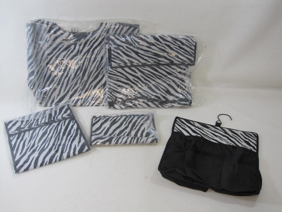 Lori Greiner Set of Five Travel Organizers with Tote bag, Zebra Print