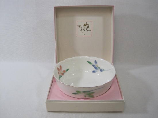 Gilt Serving Bowl with Irises in Original Box