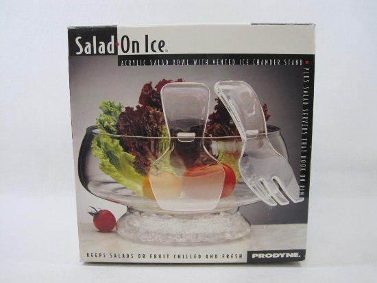 Salad On Ice, Acrylic Salad Bowl with Ice Chamber Stand and Servers, Prodyne, New in Box