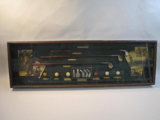 History of Golf Wood Framed Shadowbox, approx 13" H x 42" L x 4" Deep
