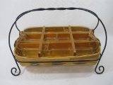Peterboro 1854 Basket Company Rectangular Wood Basket with Metal Stand, Leather Handles, Dividers